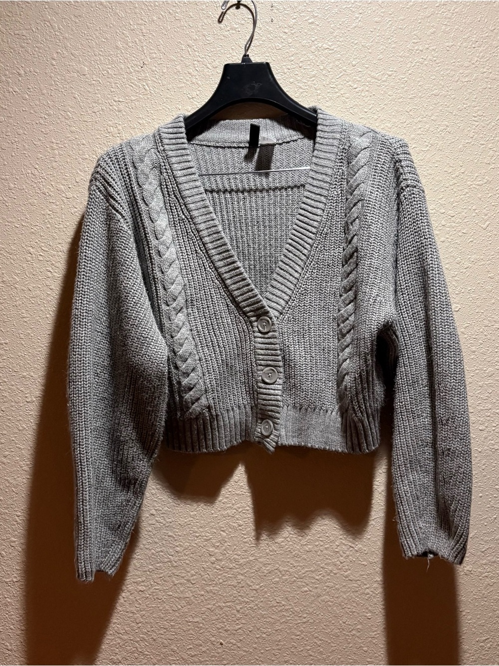 Divided Gray Cropped Cable Knit Button-Up Cardigan